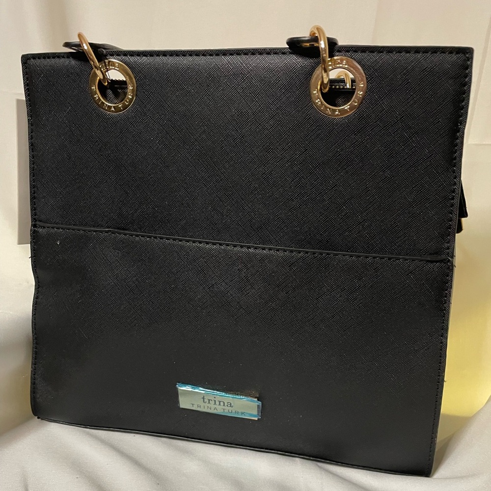 Trina Turk Black Shoulder Bag with Gold Accents
